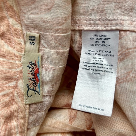 Faherty Linen Gemina Shift Dress Blue Blush Pink Palm Print Short Sleeve Size S - Picture 14 of 16